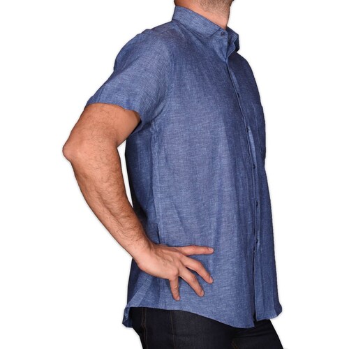Camisa Azul Medio Manga Corta para Caballero Lombardi Modelo Lb2129