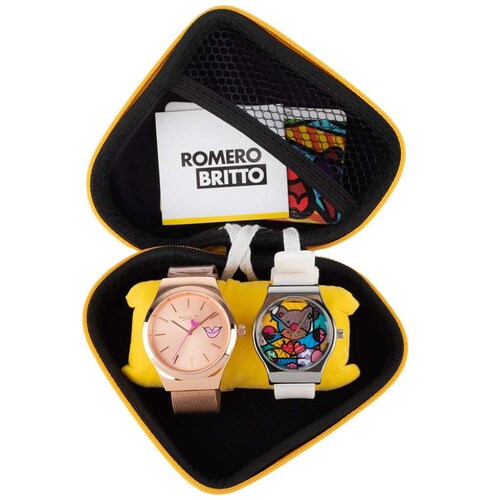 Set de Reloj Oro Rosa para Dama Romero Britto Modelo Arb16Rblrt