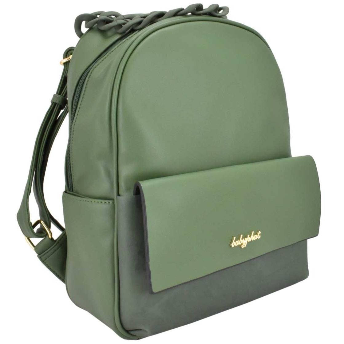 Backpack baby phat verde con bolsillo frontal y asa acrílica Sears
