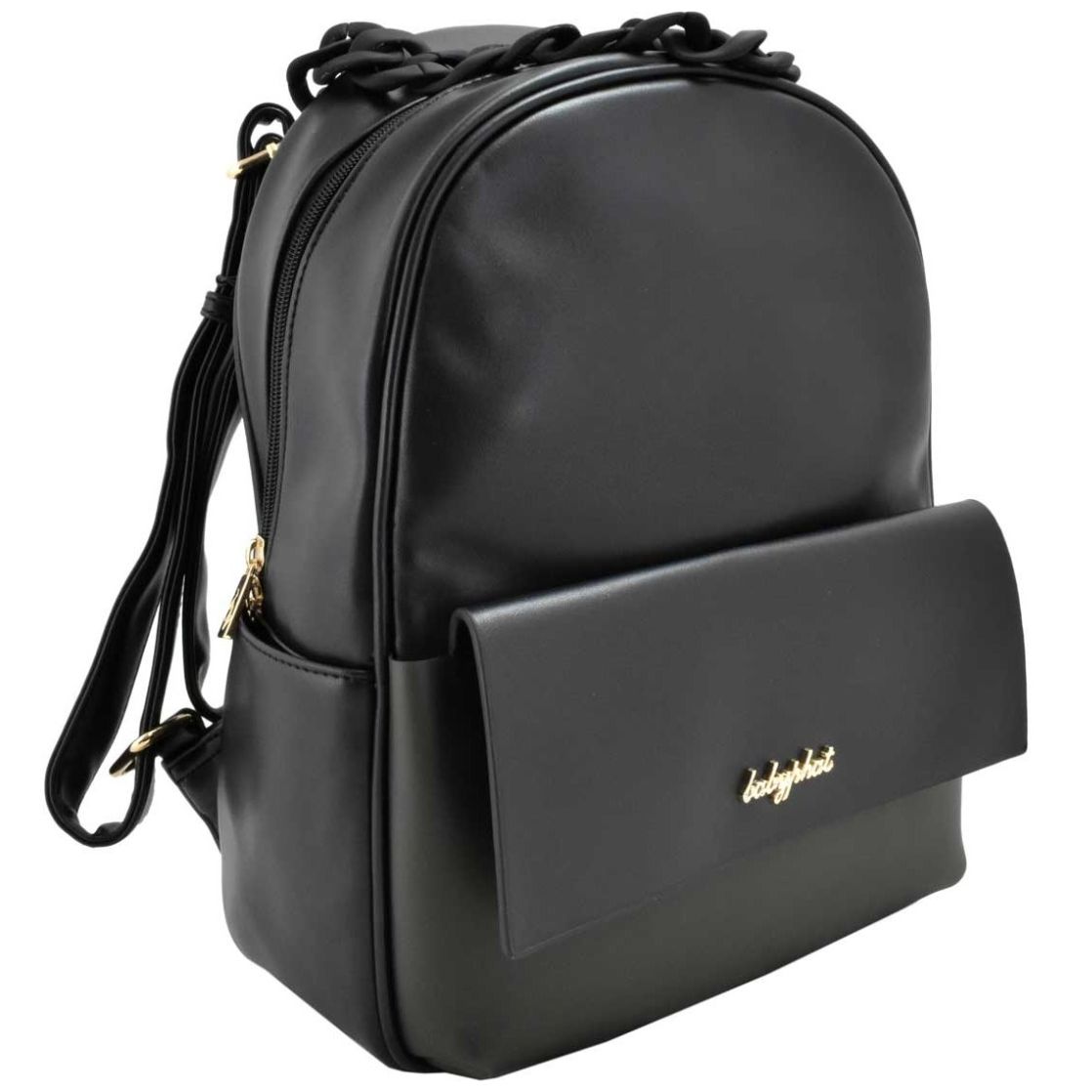 Backpack Baby Phat Negro con Bolsillo Frontal Y Asa Acrílica