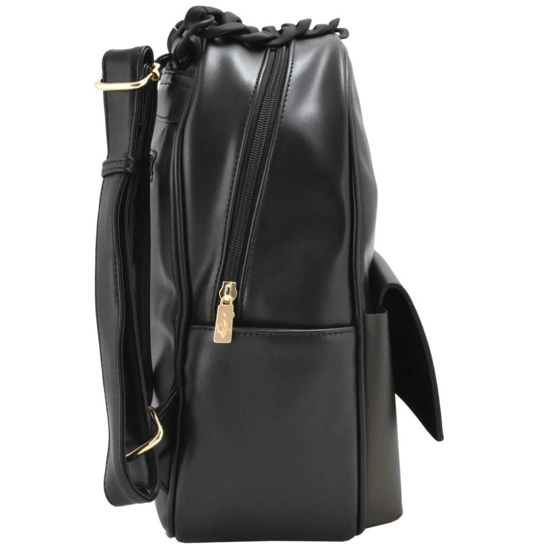 Backpack Baby Phat Negro con Bolsillo Frontal Y Asa Acrílica