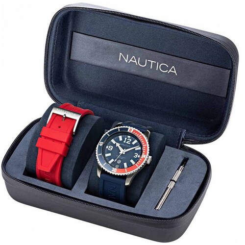 Reloj de Silicón Azul/rojo para Hombre Nautica R Modelo Elo Nappbs164