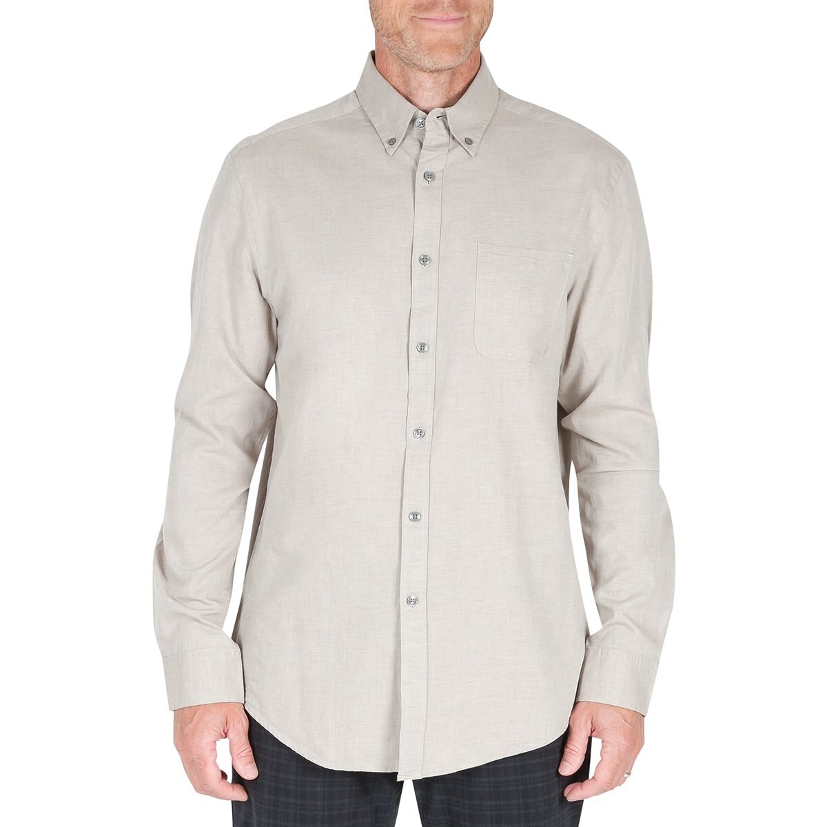 Camisa Manga Larga Lisa Dos Tonos Cuello Abot Bol Izq en el