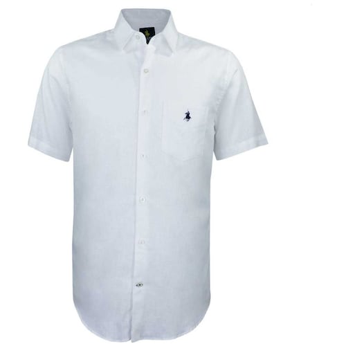 Camisa Manga Corta Lisa Lino Blanco para Caballero Polo Club Modelo Pl015