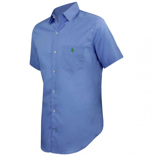 Camisa Manga Corta Lisa de Lino Azul Cielo para Caballero Polo Club Modelo Pl018