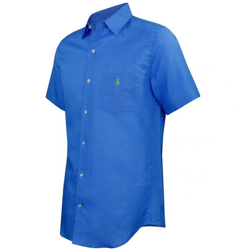 Camisa Manga Corta Lisa de Lino Azul para Caballero Polo Club Modelo Pl019