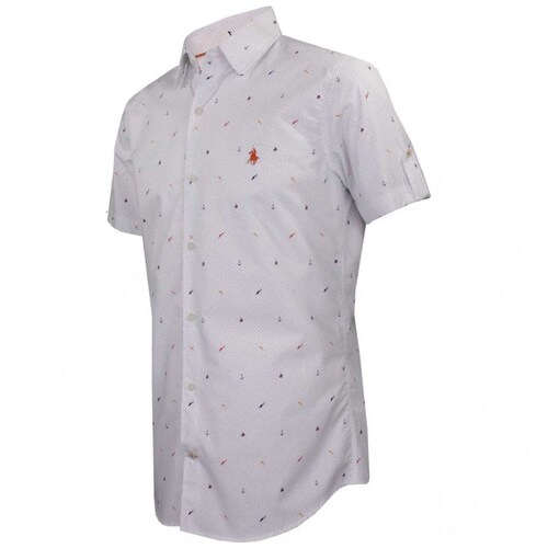 Camisa Manga Corta Slim Fit Estampada Blanca para Caballero Polo Club Modelo P10945