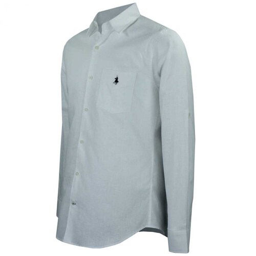 Camisa Manga Larga Lisa de Lino Blanca para Caballero Polo Club Modelo Pl025