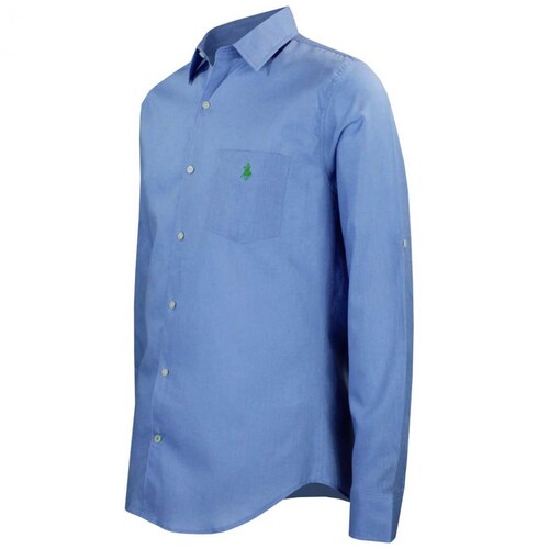 Camisa Manga Larga Lisa de Lino Azul para Caballero Polo Club Modelo Pl028