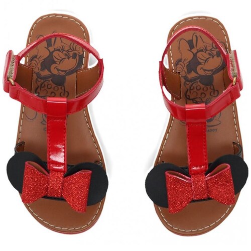 Sandalia con Moño Rojo y Negro para Niña Minnie Modelo Dy65501Sern