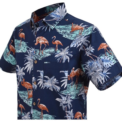 Camisa Manga Corta Estampado Hawaiana Flamingo para Hombre Carlo Corinto Modelo Elo Cc121Fessh2149