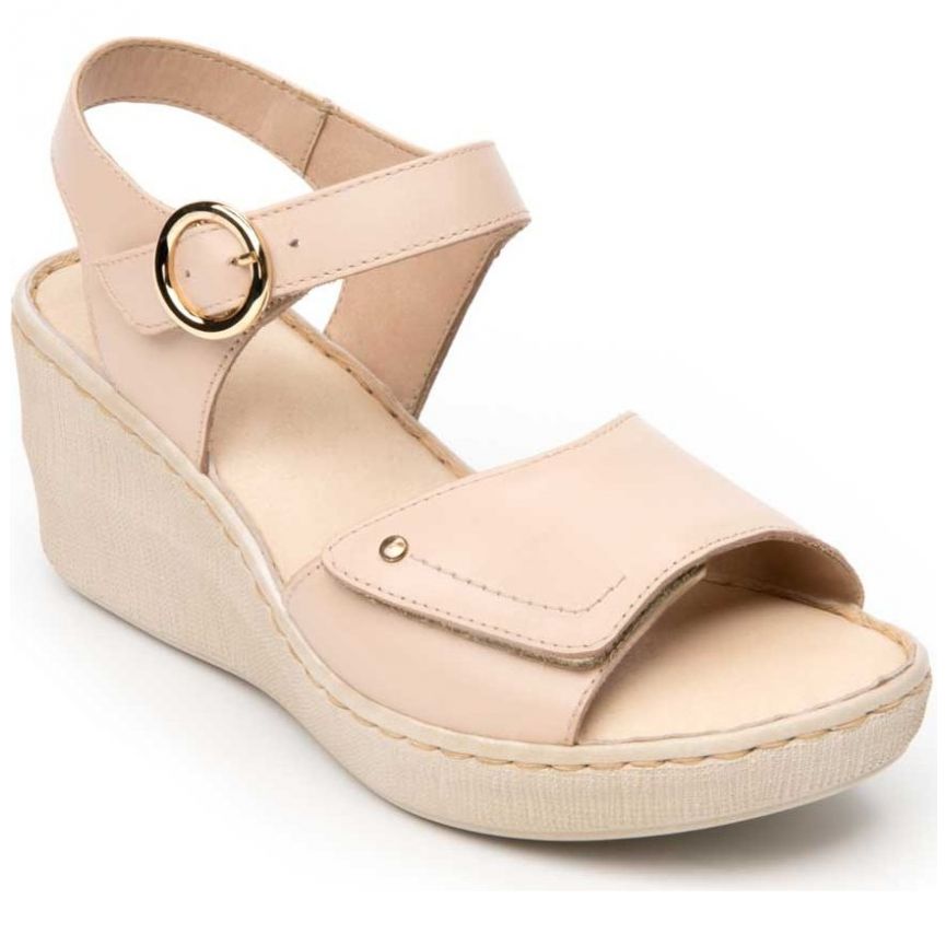 Sandalia para Dama con Velcro Y Hebilla Color Beige Flexi