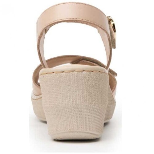 Sandalia para Mujer con Velcro Y Hebilla Color Beige Flexi