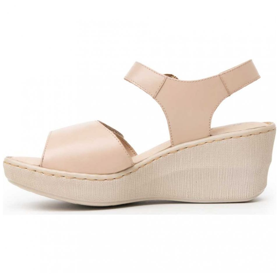 Sandalia para Dama con Velcro Y Hebilla Color Beige Flexi