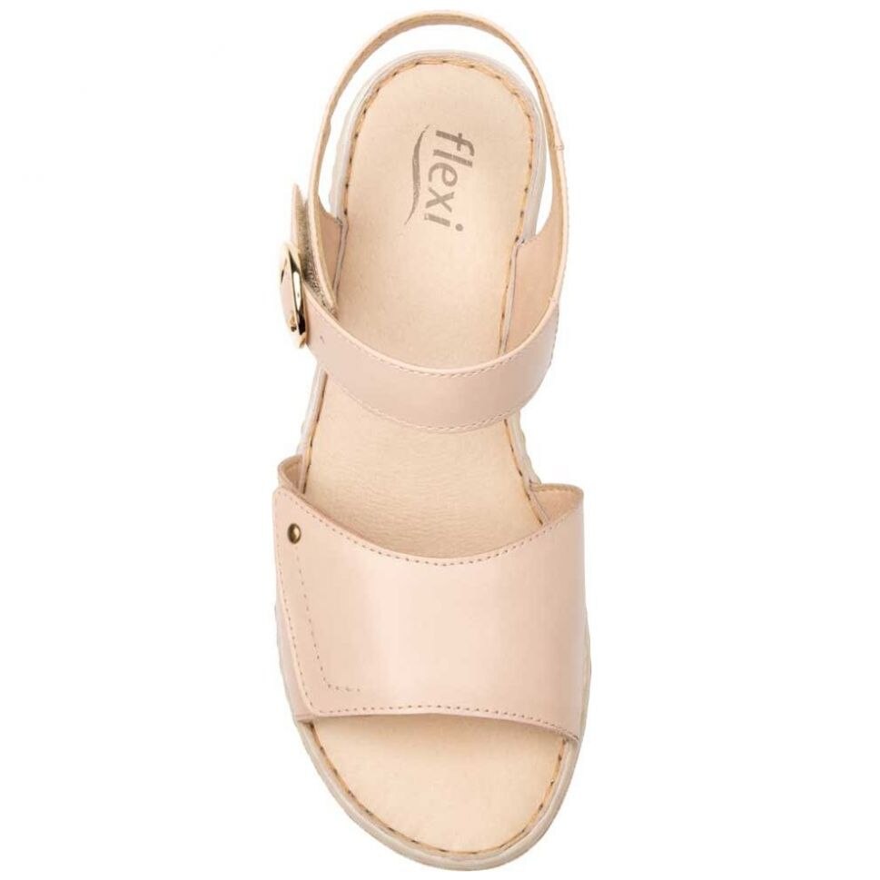 Sandalia para Dama con Velcro Y Hebilla Color Beige Flexi