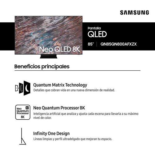 Pantalla Samsung 85" Qled 8K Smart Tv Qn85Qn800Afxzx
