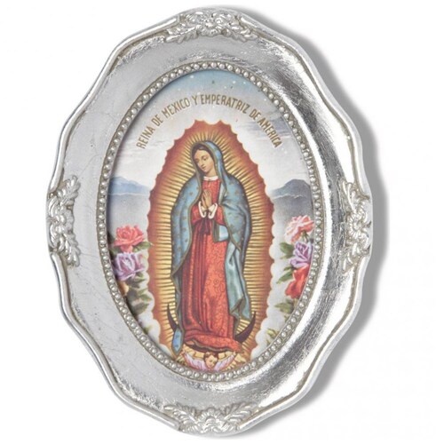 Cuadro Oval Decorativo de la Virgen de Guadalupe con Marco Plateado  Estampa Italiana