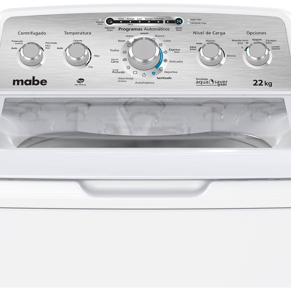 Lavadora Mabe Carga Superior 22Kg Lma72215Wbab0 Blanca