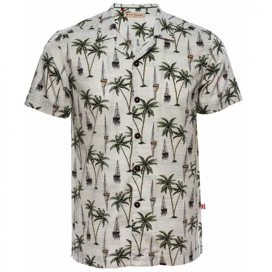 Camisa Manga Corta Blanca Estampada para Caballero Costavana Modelo 4041P