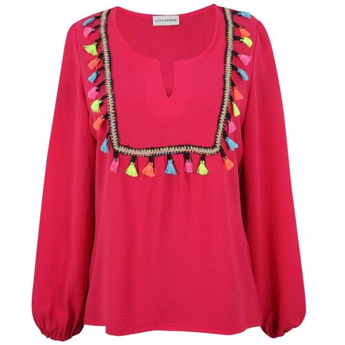 Blusa Manga Obispo Liso Magenta City Femme