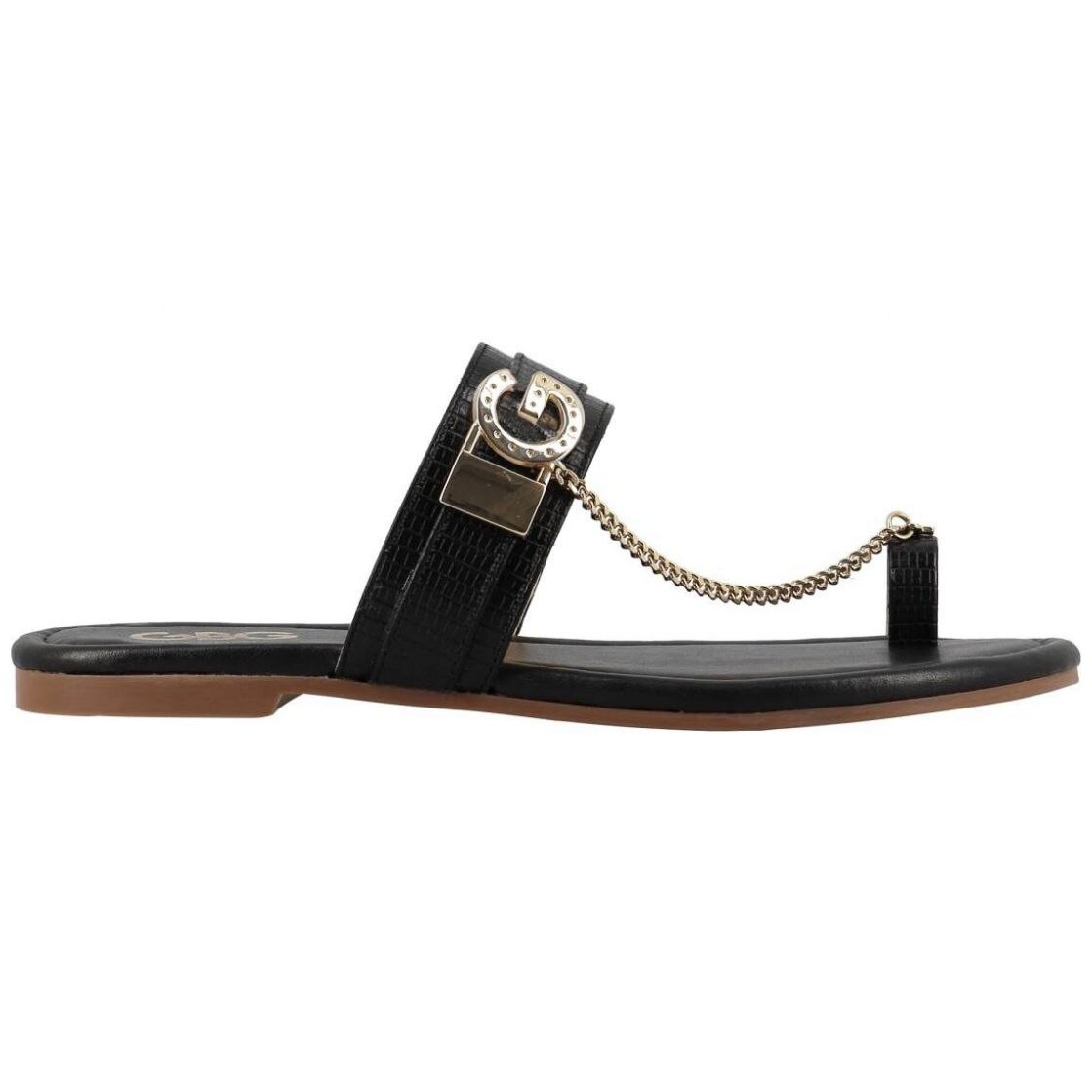 Sandalia Negra de Material Sintético con Estampado Liso G By Guess