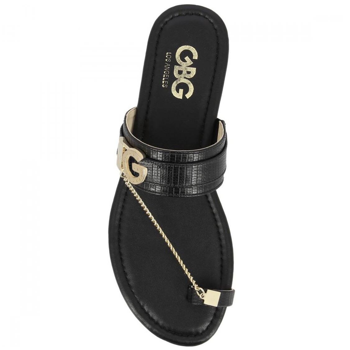 Sandalia Negra de Material Sintético con Estampado Liso G By Guess