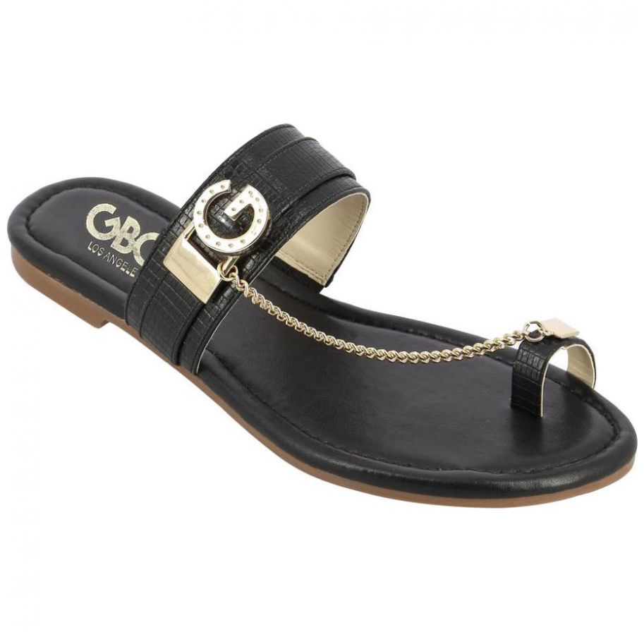 Sandalia Negra de Material Sintético con Estampado Liso G By Guess
