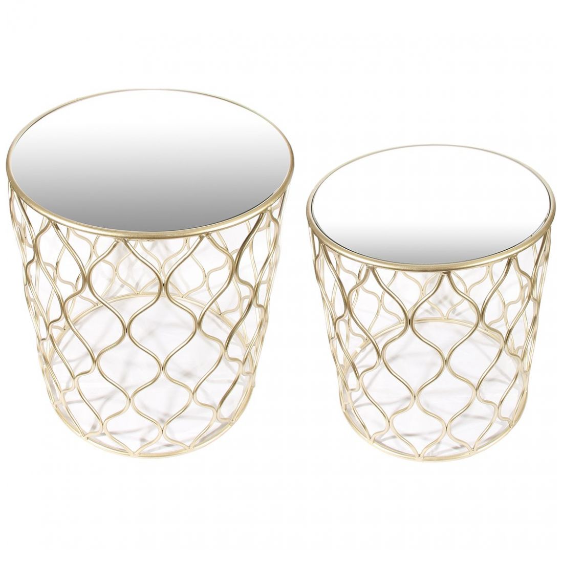 Home Nature Set de 2 Mesas Decorativas Redondas de Metal con Tablero de Espejo