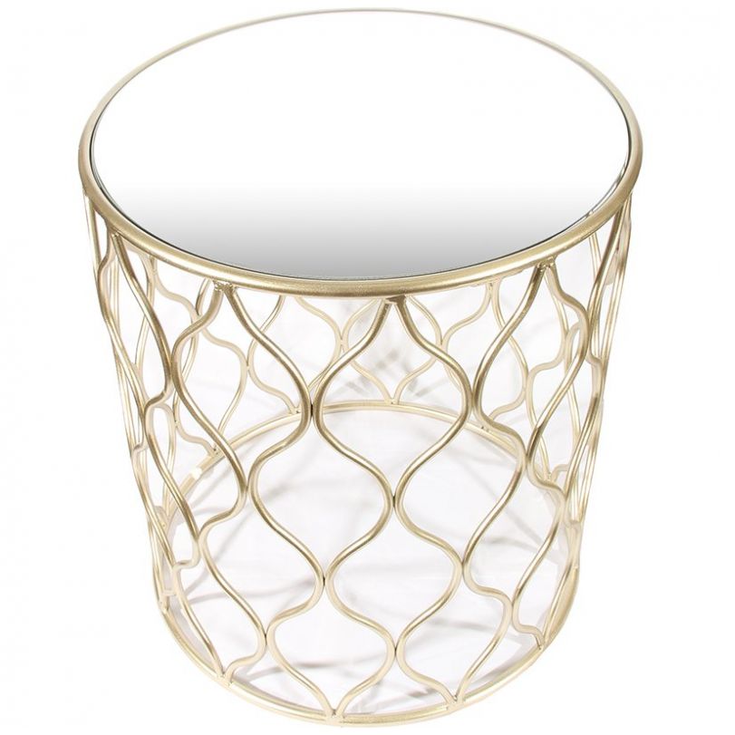 Home Nature Set de 2 Mesas Decorativas Redondas de Metal con Tablero de Espejo