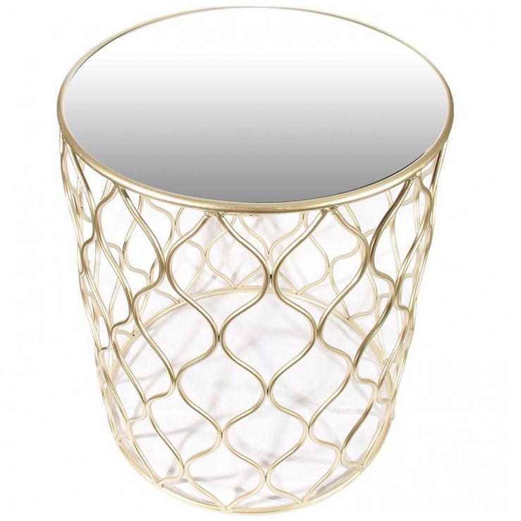 Home Nature Set de 2 Mesas Decorativas Redondas de Metal con Tablero de Espejo