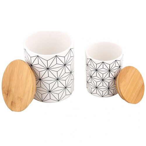 Home Nature Set de 2 Tarros de Cerámica con Tapa de Bambú Modelo Estrella