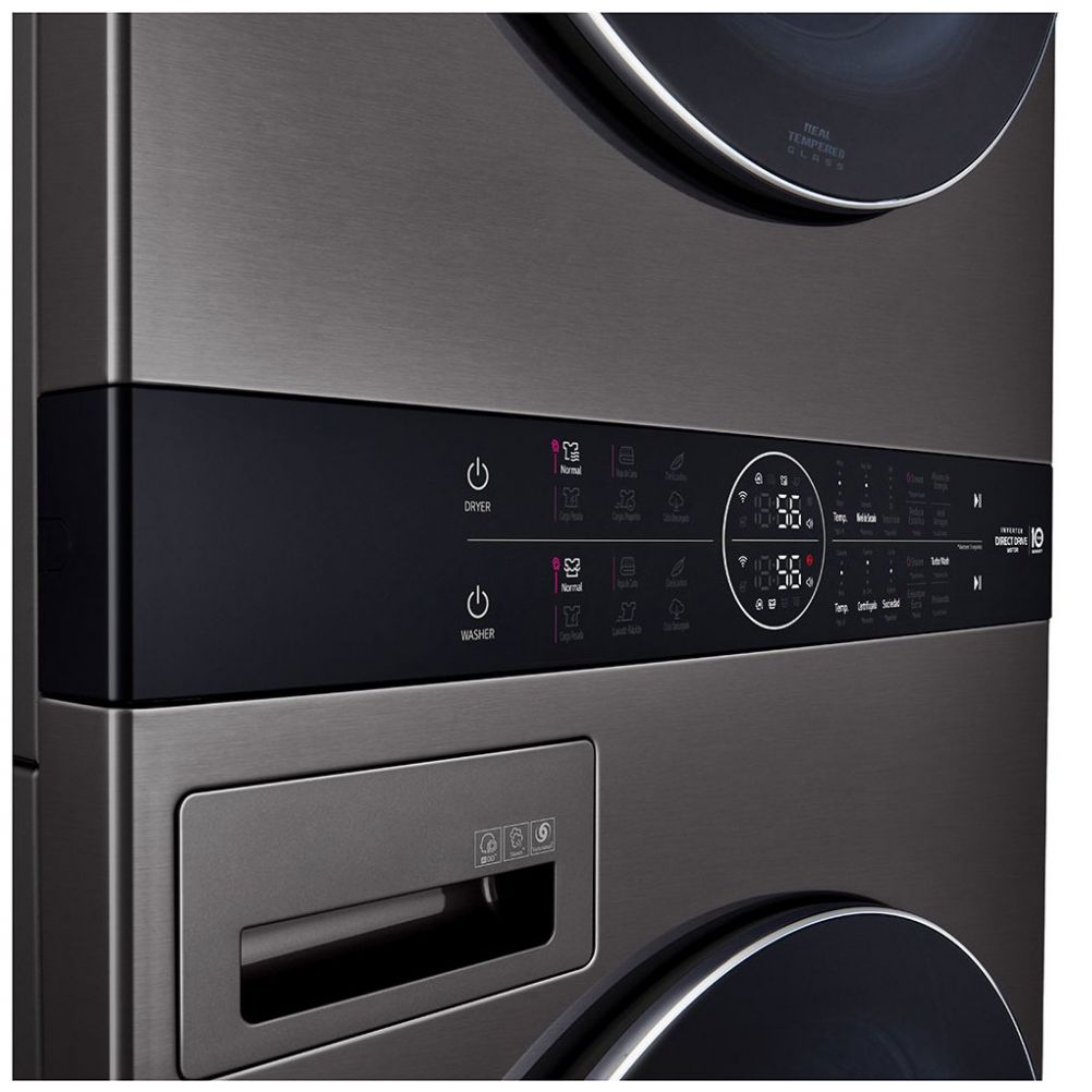 Torre de Lavado LG Washtower Carga Frontal Lavadora y Secadora Inverter Ai Dd con Conectividad LG Thinq 22Kg / 22Kg Wk22Bs6 Negra