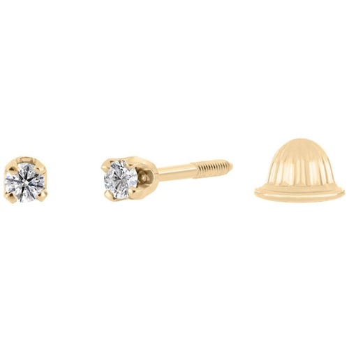 Aretes 14Kt Oro Amarillo y .05 Qts para Bebé Diamante Romanza