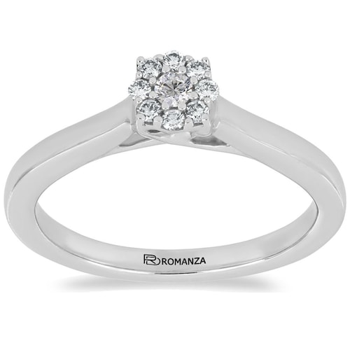 Solitario Roseta Oro Blanco 14K y 0.15 Ct Diamante Romanza