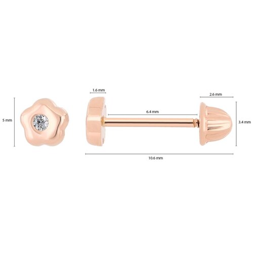 Broqueles Oro Rosa 14Kt y Diamante para Bebé Mi Primer Diamante