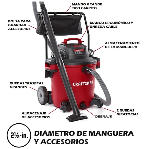 Aspiradora de 20 Galones y 6.5 Hp para Seco y Mojado con Mango de Carrito Mod. Cmxevbe17656 Craftsman