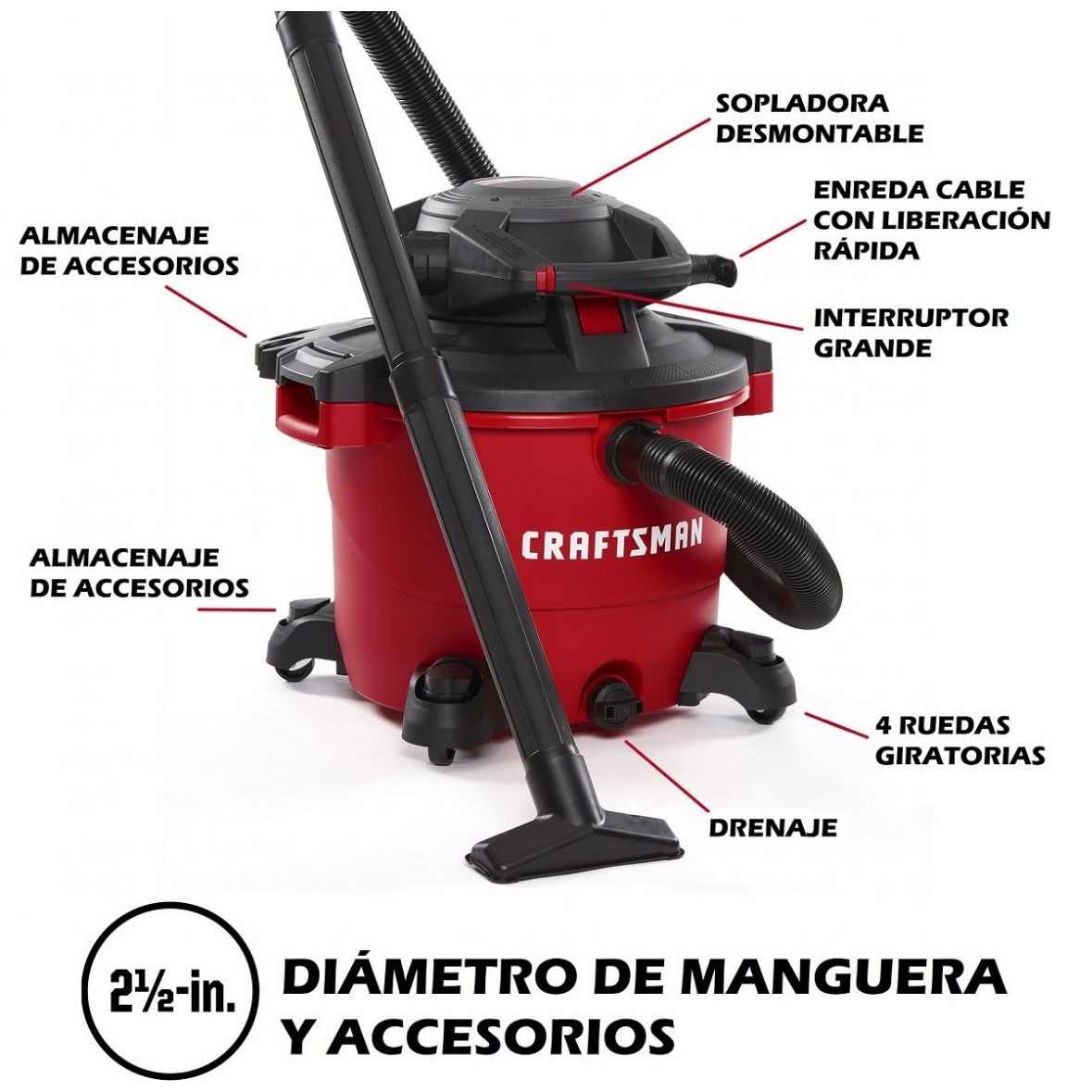 Aspiradora de 16 Galones y 6.5 Hp para Seco y Mojado con Cabezal Desmontable Mod. Cmxevbe17607 Craftsman