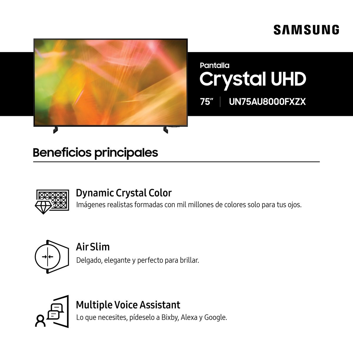 Pantalla 75" Led Samsung 4K Un75Au8000Fxzx