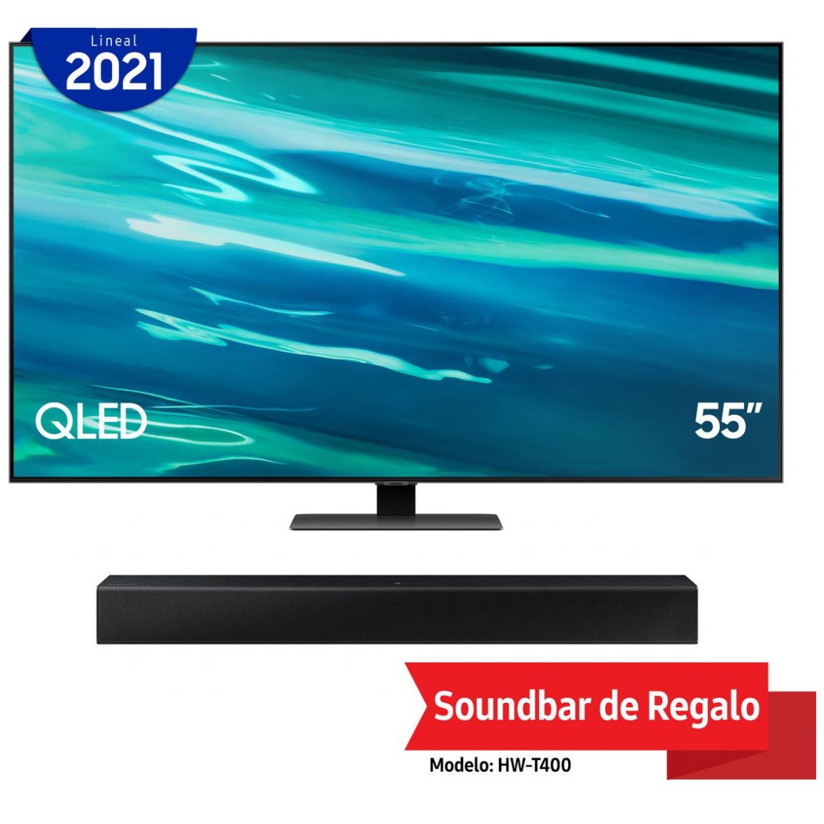 Paquete Pantalla 55" Samsung Smart Tv Qled 4K Qn55Q80Aafxzx + Barra de Sonido Samsung Hw-T400/zx