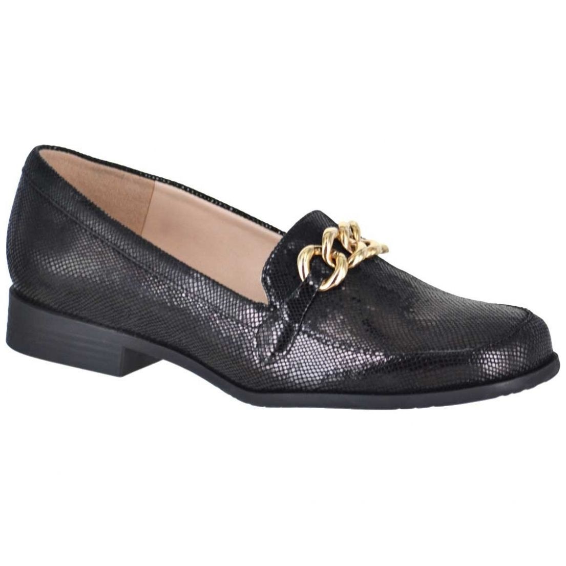 Mocasín con Textura Y Cadena, Negro Joyce -
