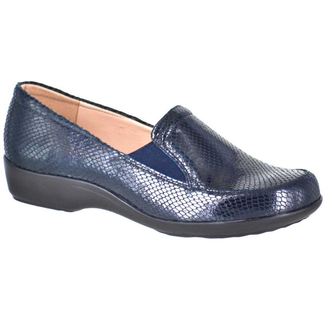 Zapato con Textura Y Elásticos Laterales, Azul Marino Joyce.