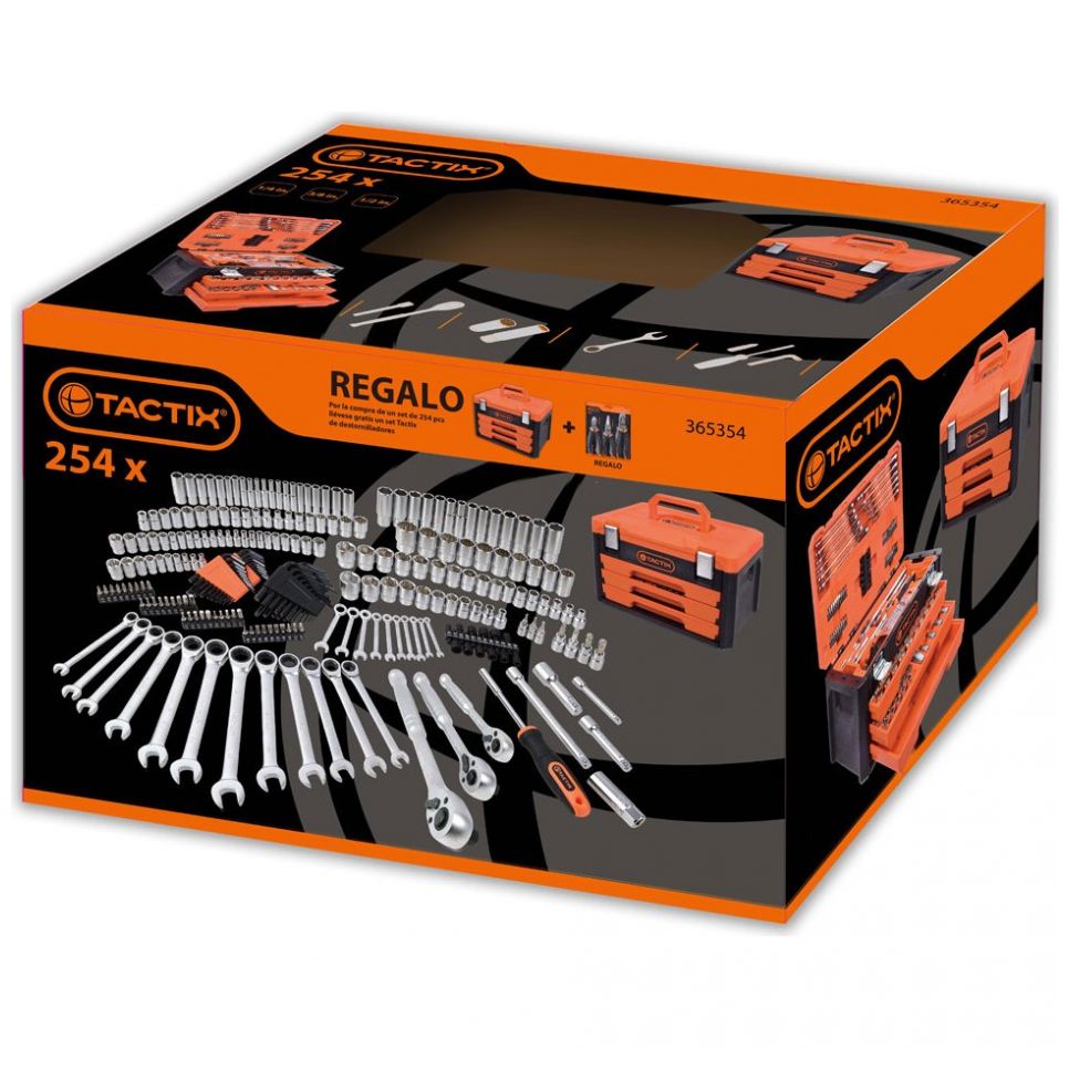 Autocle de 254 Pc con Estuche y Herramientas 1/4In&3/8In&1/2In.dr. Mod. 365354 Tactix