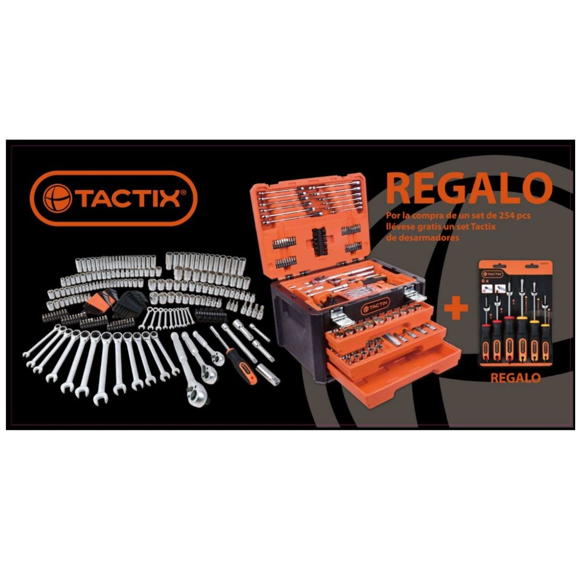 Autocle de 254 Pc con Estuche y Herramientas 1/4In&3/8In&1/2In.dr. Mod. 365354 Tactix