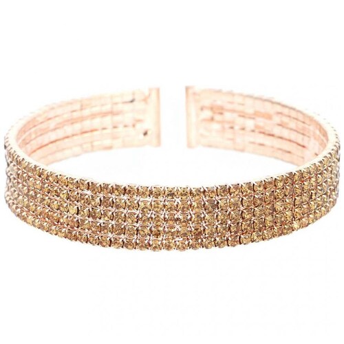 Pulsera Bangle Brillante de Cristales Champagne en Oro Rosa Westies