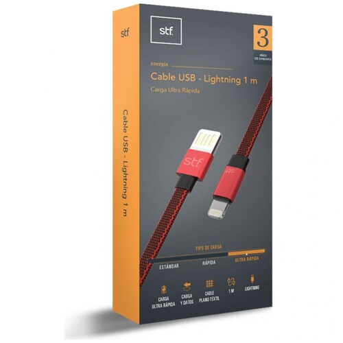 Cable Usb- Lightning Carga Ultra Rápida 1M Rojo/ Negro Stf