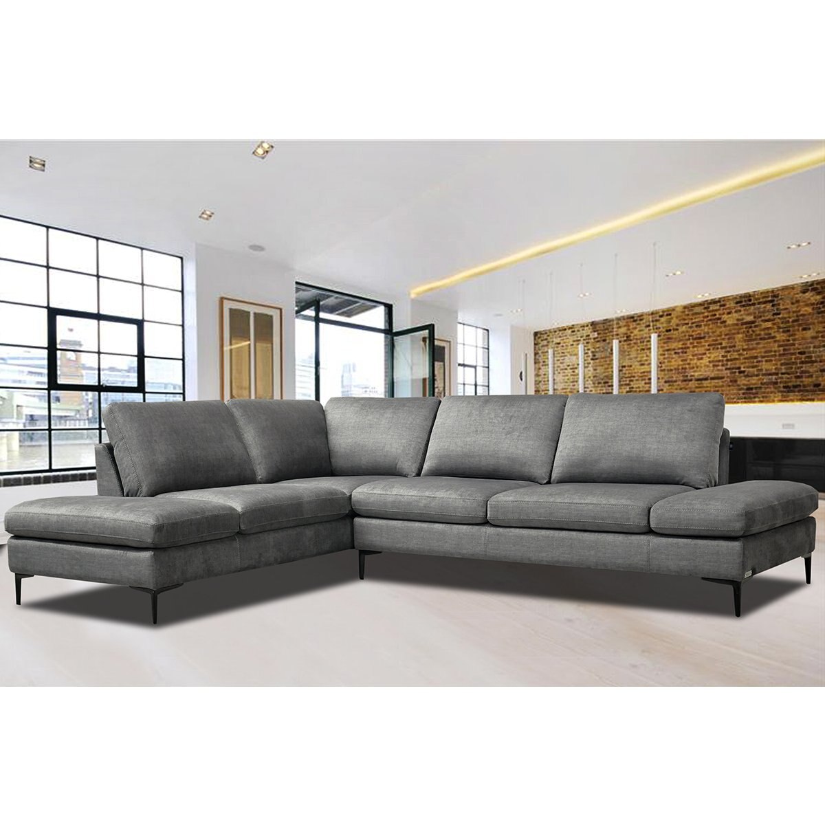 Sala Modular Izquierda Desio Muebles Liz Tapizado en Tela Gris