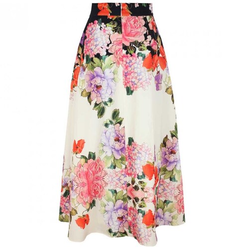 Falda Corte Larga Diseño Estampado Flores Basel para Mujer