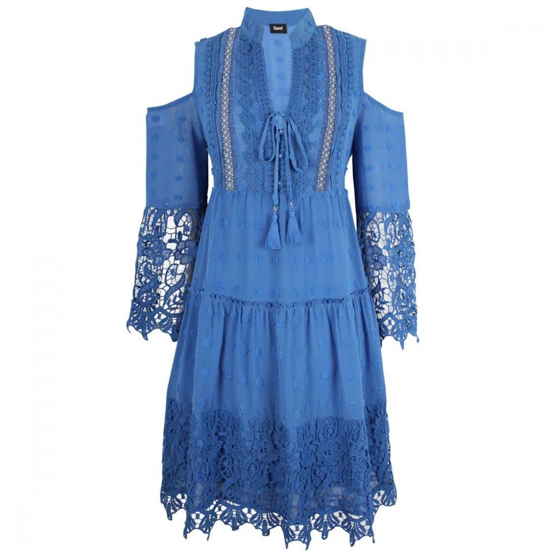 Vestido Manga Larga Cuello V Diseño con Encaje Basel para Dama