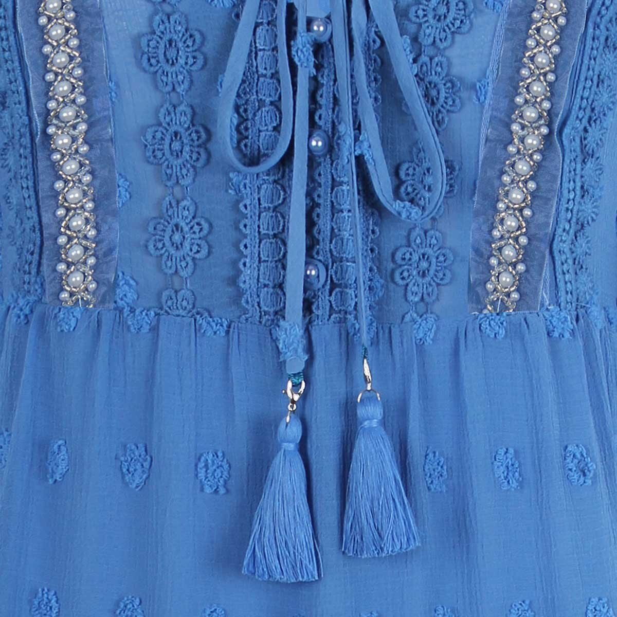 Vestido Manga Larga Cuello V Diseño con Encaje Basel para Dama