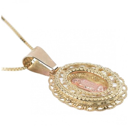 Medalla Oro 14K Ovalada Virgen con Circonias Doble o